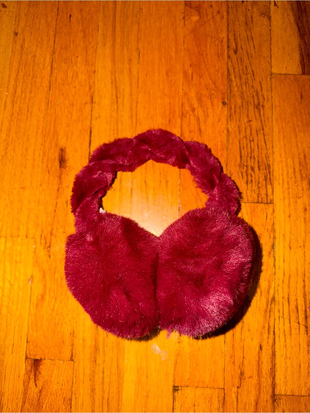 Faux Fur Braided Earmuffs - Red / Burgundy